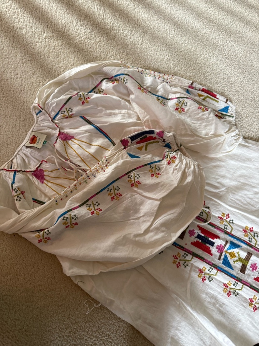 FARM Rio White Midi Dress with Pink, Blue and Yellow Embroidery - Picture 3 of 6
